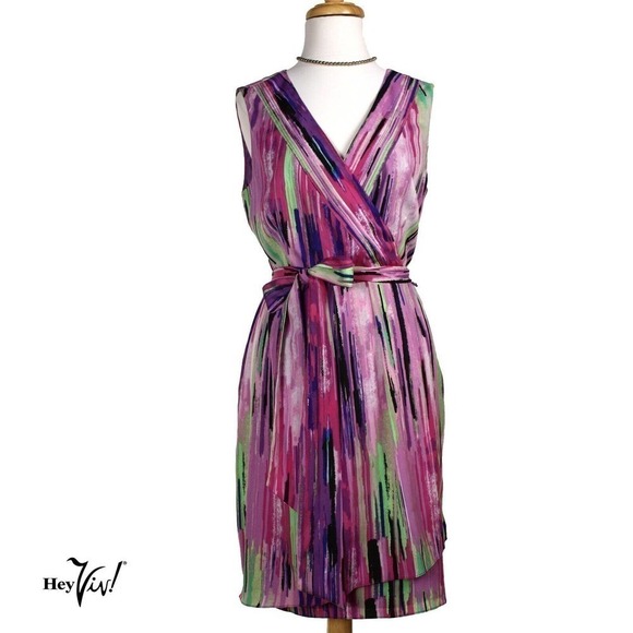 Catherine Malandrino Dresses & Skirts - Vintage Catherine Malandrino Colorful Sleeveless Wrap Sash Dress, Sz 8 -Hey Viv